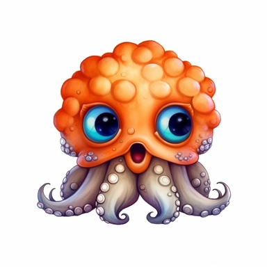 A Vampire octopus, deep-sea creature, knitted painting texture, Perfect for nursery art and children's book illustration style, simple, cute, full color, clipart, watercolor illustration, single object, high definition 8k, white background for removing background