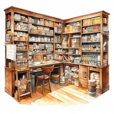 watercolor, hyper realistic, white background, white margins, 16k, ultra detailed clipart, cut out image, hand-drawn illustration style for picture books a helpful bookstore assistant with warm brown tones, arranging shelves