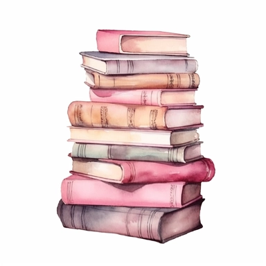 pile of books, dusty pink and pink palette, super cute, so adorable that is breaks your heart, full body, watercolor clipart, isolated on white background, cute-core