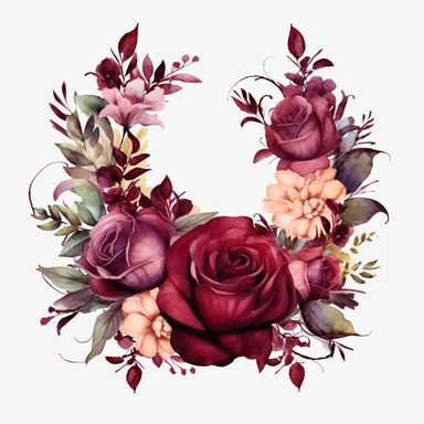 Watercolor dark Burgundy Roses Clipart, flower boarder