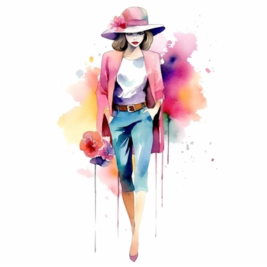 watercolor clipart, high fashion design, Flapper, high quality, detailed, white background,