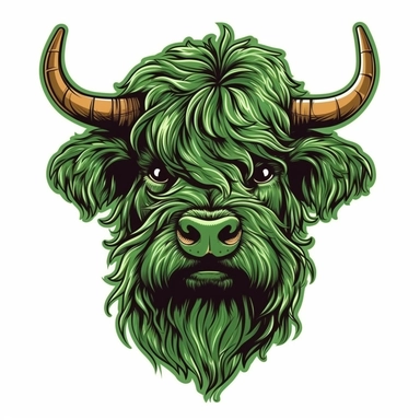 highland cow head clipart color green
