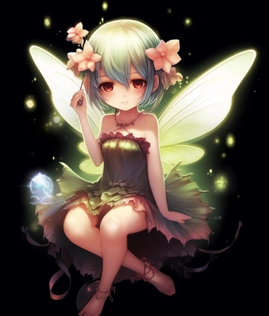 Inkerbell fairy clipart on black background, fairy, clipart, in style of kawacy, pink, high detailed, ben wooten, realistic usage of light and color, aurorapunk, illustration, cartoon mis-en-scene