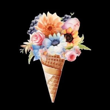 Ice Cream Flowers Cone Watercolor Sublimation Clipart, Clipart, white background, no watermark, no text, no word,