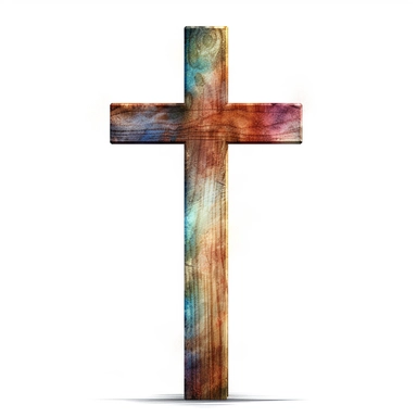watercolor of a wood christian cross, high quality, detailed, realistic, digital illustration, white background, HDR, rtx on,textural richness, digital illustration, clipart