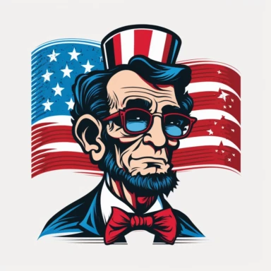 Lincoln Wearing Sunglasses: This clipart design features Abraham Lincoln wearing sunglasses while holding an American flag. It's a playful and lighthearted design that adds a humorous twist to an iconic image.