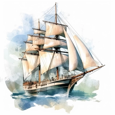 one transparency clipart, in the style of detailed ship sails on a white background, atmospheric watercolors, uhd image, tintypes, group f/64, detailed character illustrations, calligraphy-inspired , no watermark, text, 300 DPI , typography, shapes do not stick together, no text in the picture, on a white background