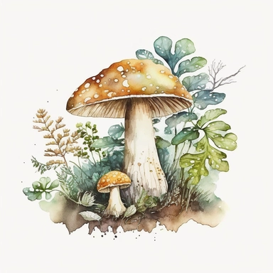 wild mushroom, archive illustration, cute, watercolor, white background, clipart