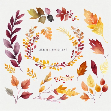 Watercolor Autumn Leaves Berries Clipart Fall Foliage Clip Art Orange Yellow Burgundy Wreath Frame Digital,--v4