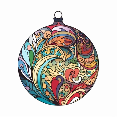 colourful christmas ball Ornament illustration, cartoon clipart style, thin black outline, Vector style illustration, Decal Cut, Clear and Clean image, white Background, 8k, full hd