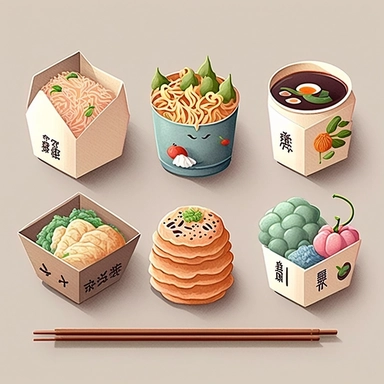 Chinese food emoji pack, isolated, clipart, watercolor, muted colors, pastel colors, realistic watercolor. reference by angela Hao