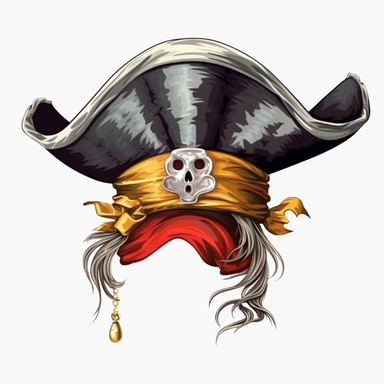 Cartoon Pirate hat, illustration clipart, high detailed, white background, digital art, hd, watercolor