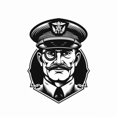 military officer mascot , vintage, logo, clean, solid color, black and white color, clip art style, vector style, white background, i can't believe how cool this is