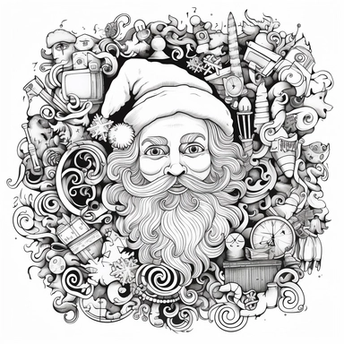 coloring page, funny christmas clip art, white background, black and white