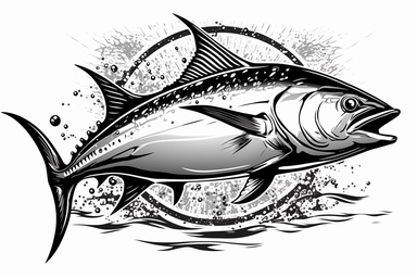 Amberjack Trophy Fish, dynamic sports graphic, Clean vector art, clipart, sticker, black on white background