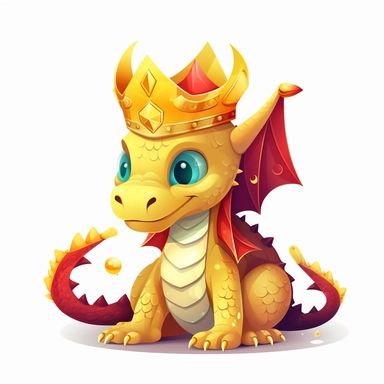 Cute dragon clipart, wearing a golden crown