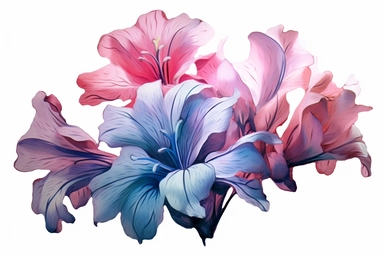 3D, watercolor flowers, bold linework, drop shadows, highly detailed, white background, clipart