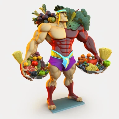 nutrition god as mascot as a food 3D clipart, 4K,in various types of foods with transparent background, insane detail
