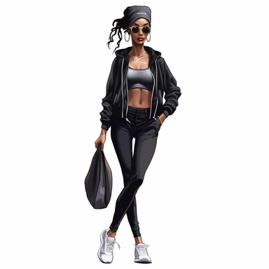 black women christian dior alexander mcqueen lululemon leggings hoodies sports bras water bottles clipart, isolated on solid white background, png, vector, kawaiicore, influencer,, cyberpunk