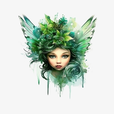 Watercolour beautiful Disney inspired emerald green queen baby forest fairy head beautiful Disney inspired emerald green forest fairy with beautiful flawless features, magnificent wings, compelling realistic beautiful vibrant eyes perfect hands and feet b