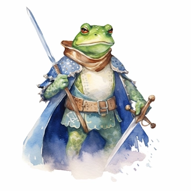 watercolor frog clipart, as the frog dresses like a medieval knight, evoking a sense of honor and courage that captures the essence of medieval chivalry
