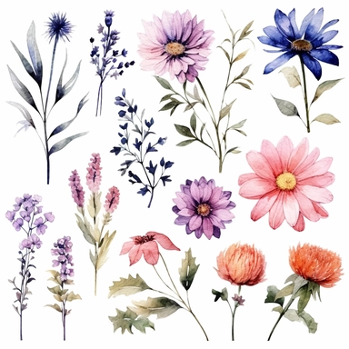 handmade Watercolor Wild Florals Clipart