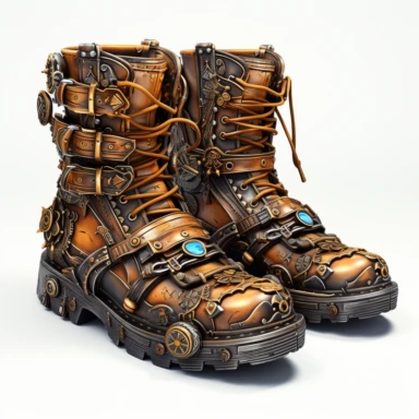Steampunk New Rock Boots Clipart, Steampunk Art, colorful, details, high quality 8K, white background
