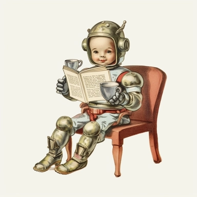 Art numérique art déco Imprimer vintage happy Humanoid baby Reading Book et prendre son café clipart, Imprimer fumant antique Humanoid baby Reading Book clip art Poster rendu sur Artstation, objet isolé sur fond blanc, Mise au point nette, Studio photo, Complexe, Détaillé, Greg Rutkowski, Toile, très détaillée, extrêmement détaillée