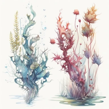 water plants, light watercolor clipart, isolated on white background, James Jean and Peter Mohrbacher, no text, no captions