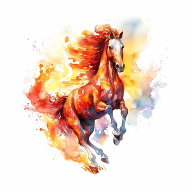watercolor fire Fairy Horse, flame around, detailed, hd, clipart