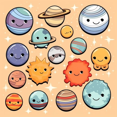 Solar system clipart commercial use, planets vector graphics, Space clipart, kawaii clip art
