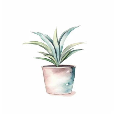 A minimalist watercolor clipart image showcasing a sleek house plant in a modern pot. The plant's slender stems and simple leaves are depicted with clean brushstrokes, capturing their understated beauty. The pot, with its minimalist design and muted watercolor wash, complements the plant's simplicity. This stylish clipart is perfect for designs that embrace minimalism and modern aesthetics, adding a touch of natural elegance and sophistication to any project. /clipart