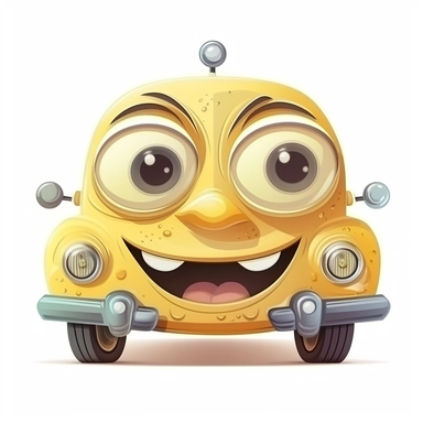 fantasy happy cute classic car mamal face, cartoon, clipart, mascot, isolated on white background