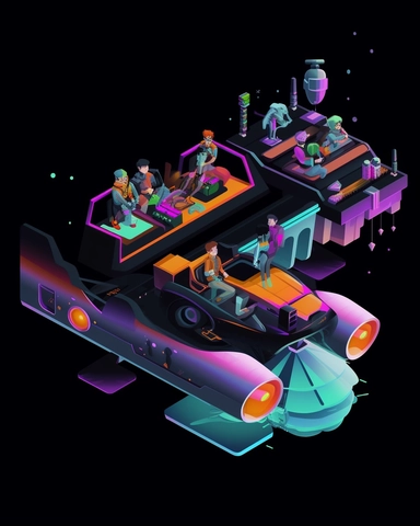 isometric perspective, game sprite, futuristic family hovercraft, gaming asset, sci-fi, fun, creative, cartoon, clipart, hyper-detailed, black background,