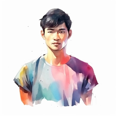 young korean man portrait in gym clothes. isolated clipart, gradient watercolor, 3000dpi,