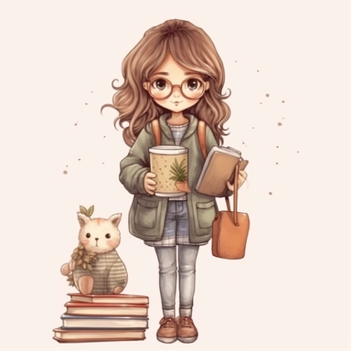 cute girl, clipart, planner girl clipart, cottagecore, standing