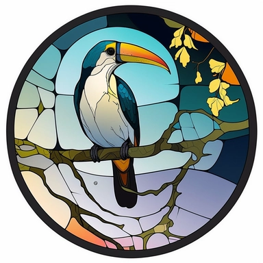 Toucan Colorful Stained Glass Circle Clipart, white background,