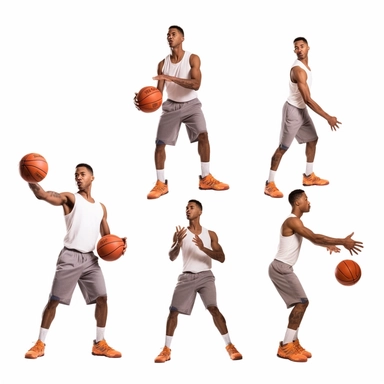 Clipart basketball player with a ball in different poses. On a white background without shadows.