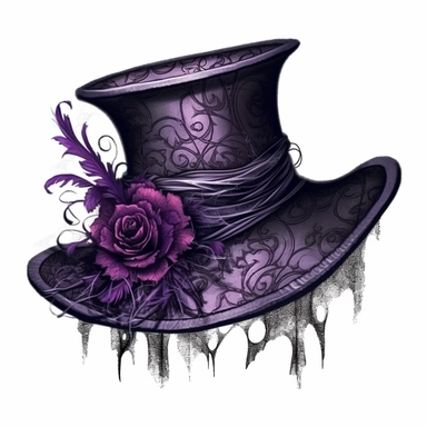Victorian Gothic fancy formal woman's hat, Lace,dark Gloomy shades of dark purple, mysterious, fantasy, highly detailed, 32k, isoplated on a white background, clipart