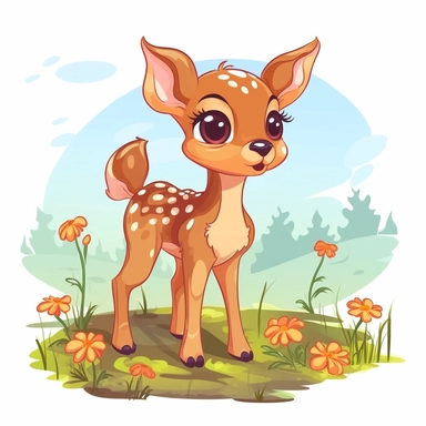 cartoon baby deer in the nature Clipart, bright color with smooth edges. vector illustration