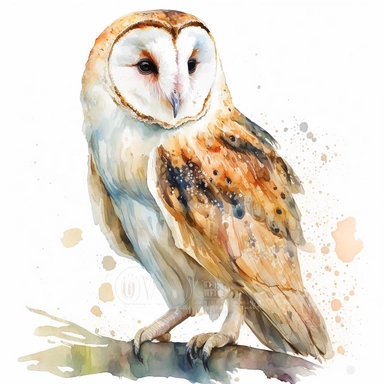 barn owl clip art, watercolor, white background, no caption