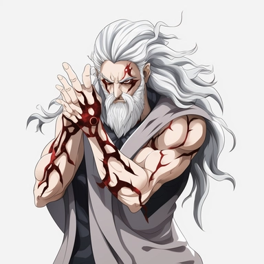 Zeus holding his masterbolt Tokyo Ghoul anime style, clipart on white solid background
