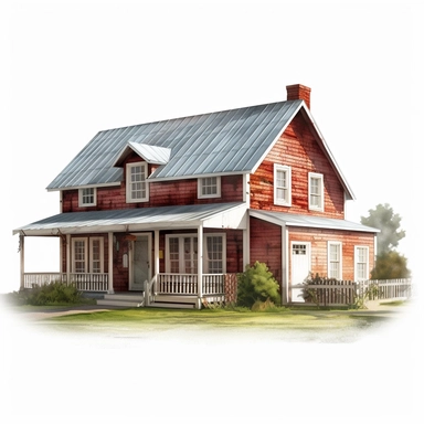 farm house photorealistic clipart,on white background with margins