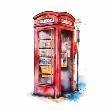 Chipi phone booth, 90s Retro dirty style Sublimation Clipart, watercolor, isolated on white background
