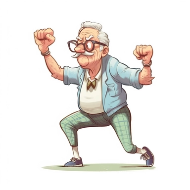 funny grandpa is exercising, full body, hand draw Illustration clipart, 4K, extremely detailed