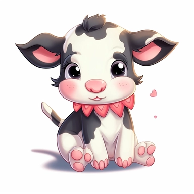 Two cute happy looking baby cows in love cartoon style clipart on white background