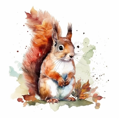cute Squirrel - Clipart depicting a squirrel, an animal often associated with autumn and nut gathering, watercolor style, White background