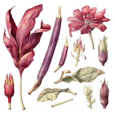 Clipart, vintage, watercolor, Banana Flower, botanical illustration, hand drawn, texture