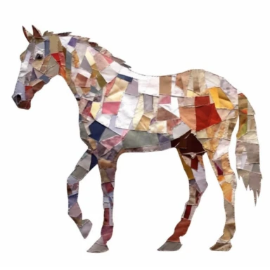 a horse, in the style of a torn paper collage, textured, on white background, clip art