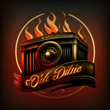 logo for Old Flame Radio with flames and smoke, simple, Clipart design